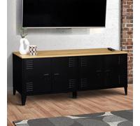 IDMarket - Buffet Bas 140 cm Ester 4 Portes métal Noir et Plateau Bois Design Industriel