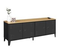 IDMarket Buffet bas ESTER 140 cm 4 portes métal noir plateau bois design industriel