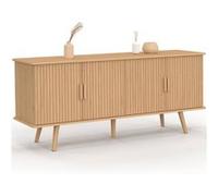 IDMarket - Buffet Bas 140 cm Juliette 4 Portes Effet Lattes tasseau Bois Coloris chêne