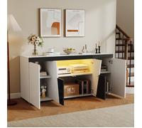Buffet bas 140 x 40 x 65 cm meuble de rangement design incliné LED panneau de particules blanc et noir