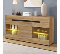 Buffet bas 140x35x80cm - TKOPY - Bahut avec LED et rangement - Buffet cuisine moderne avec 3 portes et 3 tiroirs