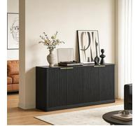 Buffet bas 150 cm noir 4 portes design ondulé en MDF meuble de rangement polyvalent salon cuisine VEVXYN