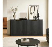 Buffet bas 150 cm noir en MDF meuble de rangement 4 portes style moderne à effet ondulé