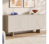 IDMarket - Buffet 160 cm Arvin 4 Portes avec reliefs arrondis Bois Beige | Buffet enfilade pour salon ou salle à manger, 2 doubles placards avec étagères ajustables