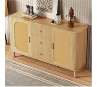 Buffet bas 2 portes 3 tiroirs AESVAR 140 x 40 x 80 cm effet rotin MDF coloris naturel