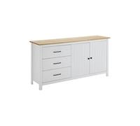 TINA - Buffet Bas 2 Portes 3 Tiroirs Bois Ciré et Blanc -