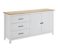 TINA - Buffet Bas 2 Portes 3 Tiroirs Bois Ciré et Blanc -