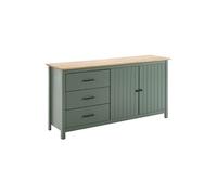 TINA - Buffet Bas 2 Portes 3 Tiroirs Bois Ciré et Vert