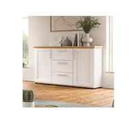 Buffet bas 2 portes 3 tiroirs129x40x80cm décor blanc - VERONICE
