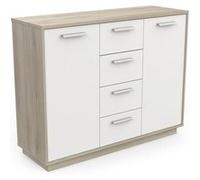 Buffet bas 2 portes 4 tiroirs Léo Blanc et effet bois G