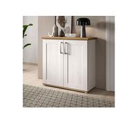 buffet bas 2 portes 90x37x88cm décor blanc et naturel - VERONICE