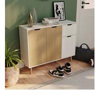 Buffet bas 3 portes 1 tiroir blanc et chêne - Table, armoire, meuble de rangement