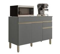 Buffet Bas 3 Portes 1 Tiroir Gris 5 Niches L 120 H 86 P 53.3 cm - L 120 x l 53.3 x H 86 cm