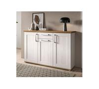buffet bas 3 portes 133x37x88cm décor blanc et naturel - VERONICE