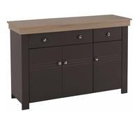 Buffet Bas 3 Portes 2 Tiroirs Chêne et Gris Corniche L 122 P 81.3 P 39.7 cm