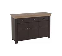 Buffet Bas 3 Portes 2 Tiroirs Chêne et Gris Corniche L 122 P 81.3 P 39.7 cm - L 122 x l 39.7 x H 81.3 cm
