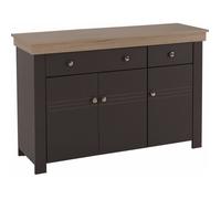 Buffet Bas 3 Portes 2 Tiroirs Chêne et Gris Corniche L 122 P 81.3 P 39.7 cm - L 122 x l 39.7 x H 81.3 cm