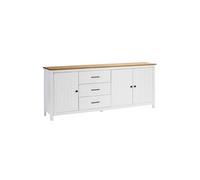 TINA - Buffet Bas 3 Portes 3 Tiroirs Bois Ciré et Blanc -