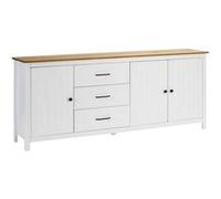 TINA - Buffet Bas 3 Portes 3 Tiroirs Bois Ciré et Blanc -