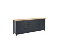 Buffet Bas 3 Portes 3 Tiroirs Bois Ciré et Bleu Pétrole - TINA -