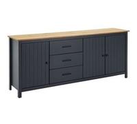 TINA - Buffet Bas 3 Portes 3 Tiroirs Bois Ciré et Bleu Pétrole -