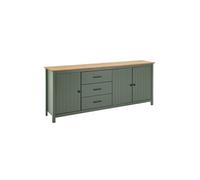 TINA - Buffet Bas 3 Portes 3 Tiroirs Bois Ciré et Vert