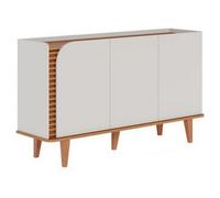 Buffet Bas 3 Portes 5 Niches Blanc et Chêne 5 Pieds Bois L 136 H 79.2 P 39.3 cm - L 136 x l 39.3 x H 79.2 cm