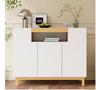 Buffet bas 3 portes pour salon, Buffet 120.5x42x96 cm, Meuble de rangement, Buffet moderne, Panneaux de particules, Blanc