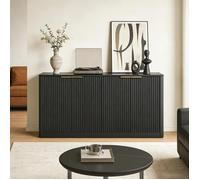 Buffet bas 4 portes 150 x 40 x 70 5 cm en MDF noir façades ondulées meuble de rangement ou TV