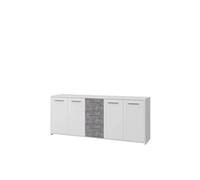 Möbelvertrieb FORTE Buffet bas Blanc et gris béton 4 portes 3 tiroirs L179×P42×H74,5cm