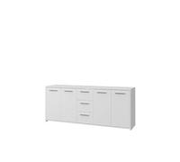 Buffet Bas 4 Portes 3 Tiroirs - Blanc Mat - L 179 X P 42 X H 74,5 Cm