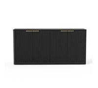 Buffet bas 4 portes - meuble de rangement 150 cm noir a facade ondulee - MDF