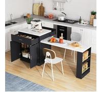 Buffet bas à rallonge 211x55x89.5 cm avec prise électrique, Buffet de cuisine avec tiroirs et étagères, Buffet salon en noir