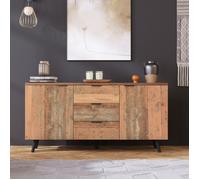 Buffet bas - Aapaas - 140x35x70 cm - Marron vintage - 2 portes - 3 tiroirs - Style industriel