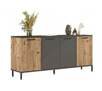 Buffet bas - ACTUAL DIFFUSION - L160 x P40 x H71.8 cm - 4 portes - Imitation chêne & gris anthracite - Pieds métal