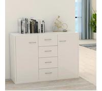 Buffet bas - Aggloméré - Blanc brillant - 88x30x65 cm - 4 tiroirs et 2 portes