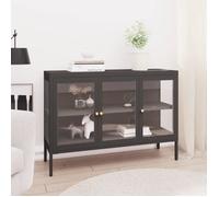 Buffet bas - AKOZON - 105x35x70 cm - Acier et verre - 2 portes - Anthracite