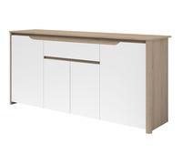 Buffet bas - BETTY- Panneaux de particules - Blanc / Chêne - 4 portes - 1 tiroir - PARISOT