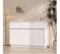 Buffet Bas - Blanc - Bois Massif de Pin - 110x34x75 cm - 3 Tiroirs - 6 Compartiments