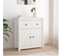 Buffet Bas - Blanc - Bois Massif de Pin - 70x35x80 cm - Grand Espace de Rangement - Idéal pour Salon