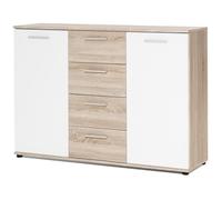 Buffet bas - Blanc mat et décor chêne - Classique - JACKY - L 120 cm