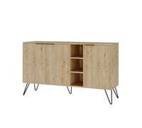 Buffet bas BOBOCHIC YORGA - Chêne massif - 2 portes - Pieds métal épingle - 3 niches de rangement