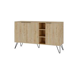 Buffet bas BOBOCHIC YORGA - Chêne massif - 2 portes - Pieds métal épingle - 3 niches de rangement