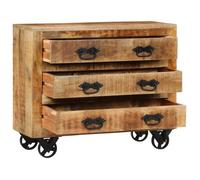 Buffet bas - BOHU - AB351690 - Bois de manguier massif - 3 tiroirs - Roues en fonte