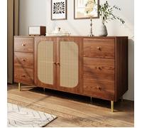 Buffet Bas,Buffet en Rotin,Style Contemporain,Armoire de Rangement,2 Portes 3 Trioirs,Commode pour