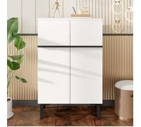 Buffet bas, Buffet moderne, 2 portes, Meuble à chaussures, Etagères réglables, 60x31.5x95 cm, Panneaux de particules, Blanc