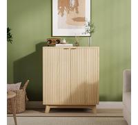 Buffet bas cannelé moderne avec rangements spacieux, portes et étagères réglables - Console pour salon, salle à manger ou entrée - Finition chêne naturel, stable et polyvalent - Couleur : bois