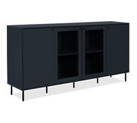 Buffet bas - CARACAS - Décor bleu navy - 2 portes vitrées + 2 portes - L180 x H90 x P40 cm
