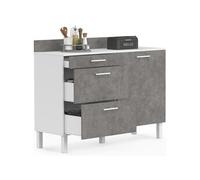 IDMarket - Buffet Bas casserolier de Cuisine 120 cm CINA Plan de Travail H.83 cm 1 Porte + 3 tiroirs Blanc et Effet béton