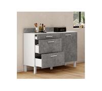 IDMarket - Buffet Bas casserolier de Cuisine 120 cm CINA Blanc, Effet béton